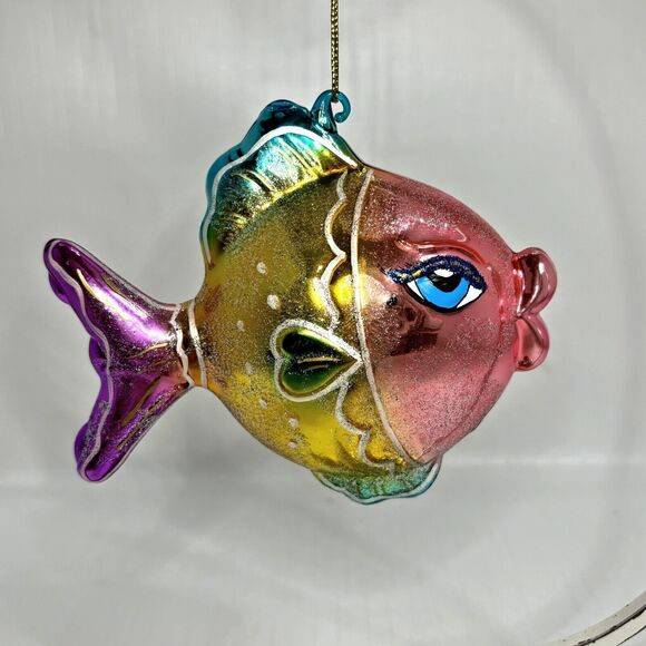 Mark Roberts Fish Christmas Ornament Blown Glass Puff Kissing Big Lips Designer - Picture 2 of 3